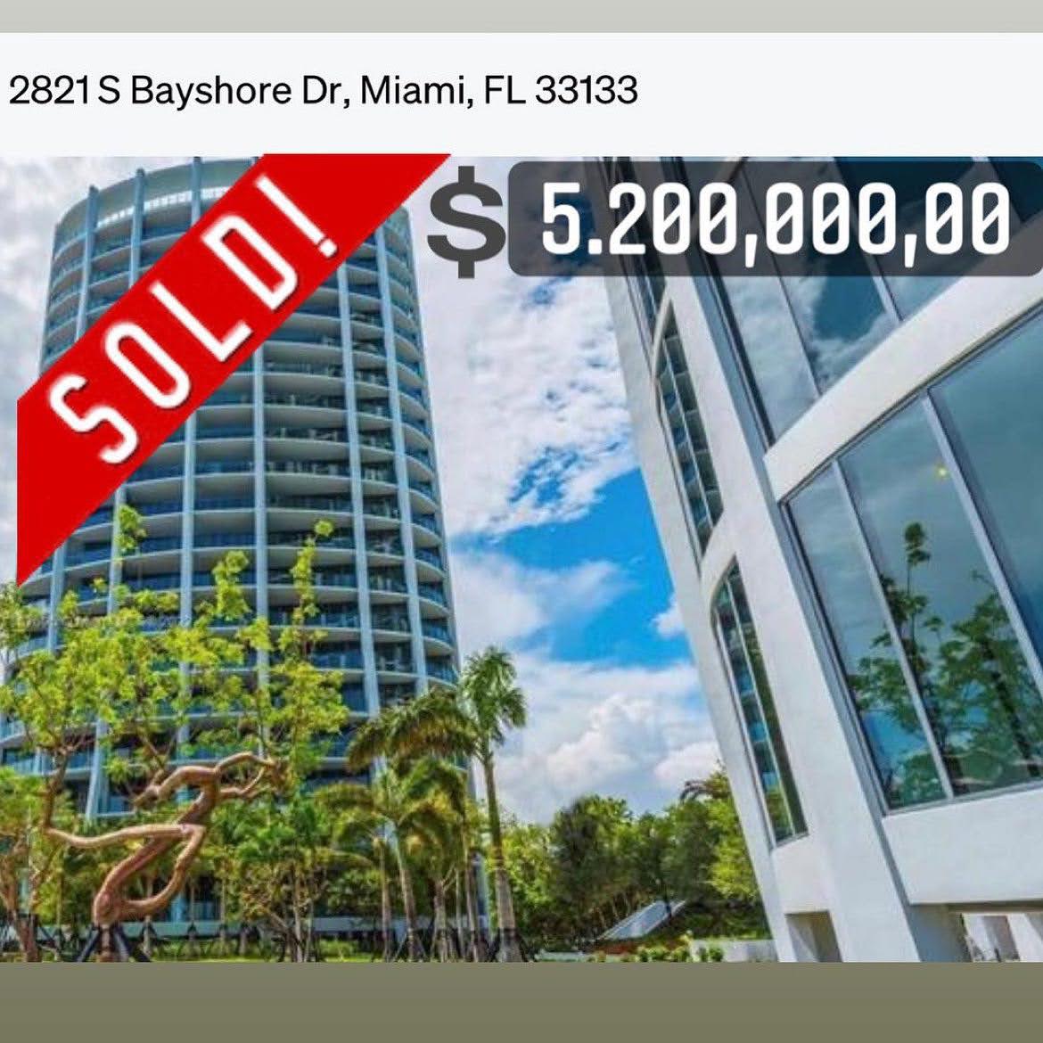 S Bayshore Dr, Miami — imóvel vendido